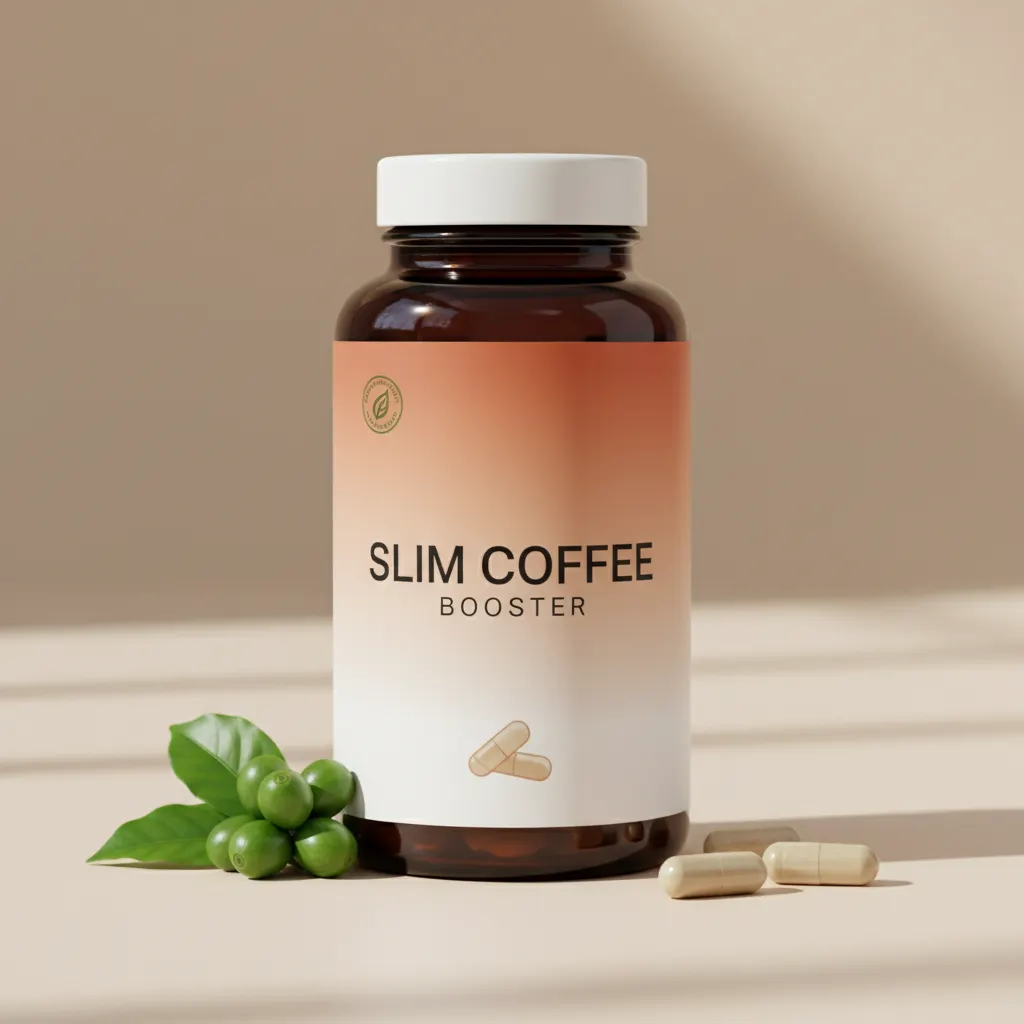 Slim Coffee Booster compact square supplement box, deep purple packaging with crescent-moon motif